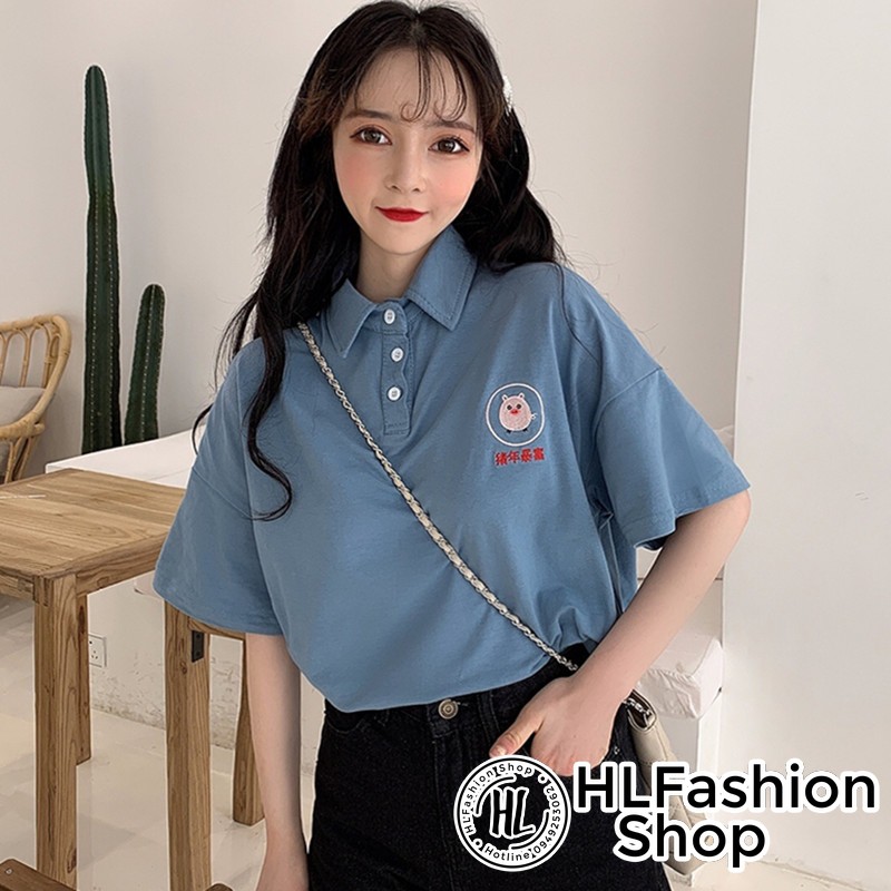 Áo thun tay lỡ unisex T-shirt cổ trụ thêu hình heo con cực xinh và đánh yêu - form rộng nam nữ bận được | BigBuy360 - bigbuy360.vn