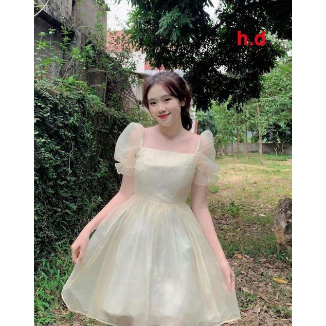 Váy Babydoll tơ von tay phồng Nơ Lưng phong cách tiểu thưĐầm nữ dáng xòe Vintage maxi Hàn Quốc sang chảnh 2 lớp rẻ nhất