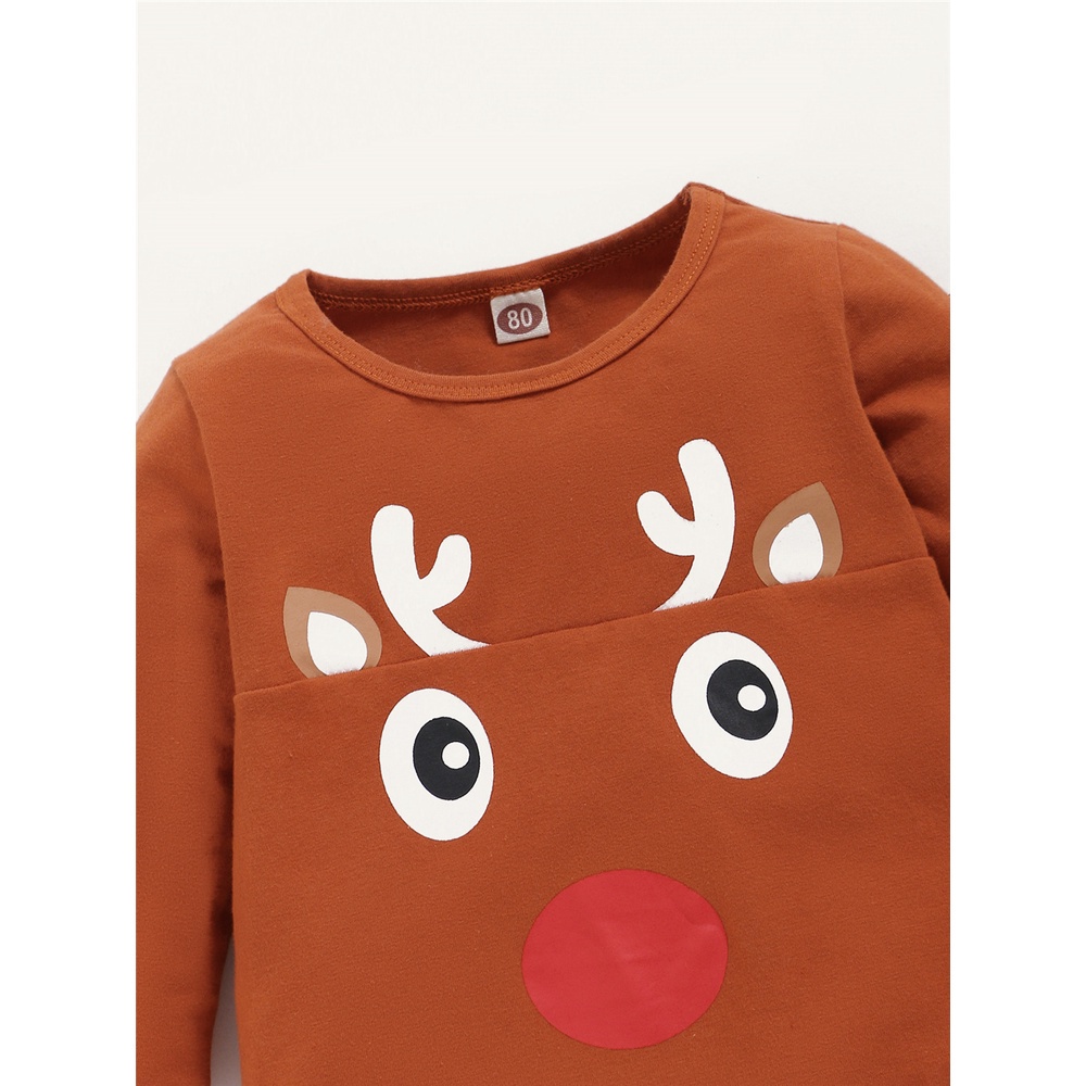 Bộ Áo Liền Quần Tay Dài In Hình Hươu Dễ Thương Cho Bé Trai Sơ Sinh