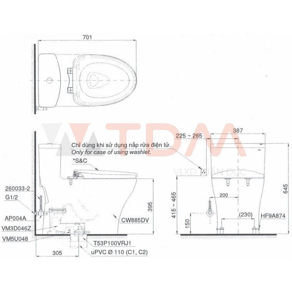 Bồn cầu một khối TOTO MS885DE2 chính hãng( hình thật)