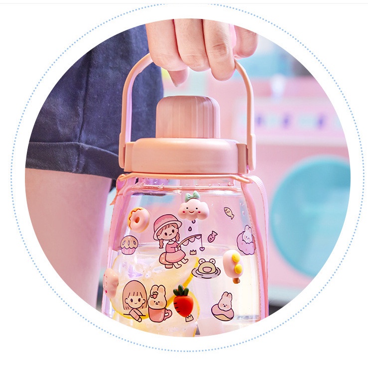 Bình nước 1300ml chịu nhiệt (kèm sticker và charm trang trí) siêu xinh BAG U BINHNUOC137