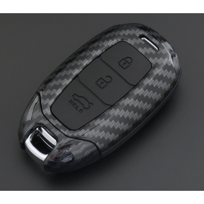 Ốp chìa khóa, bọc chìa khóa xe Huyndai Santafe, Accent, Kona 2019 - 2021 vân carbon cao cấp