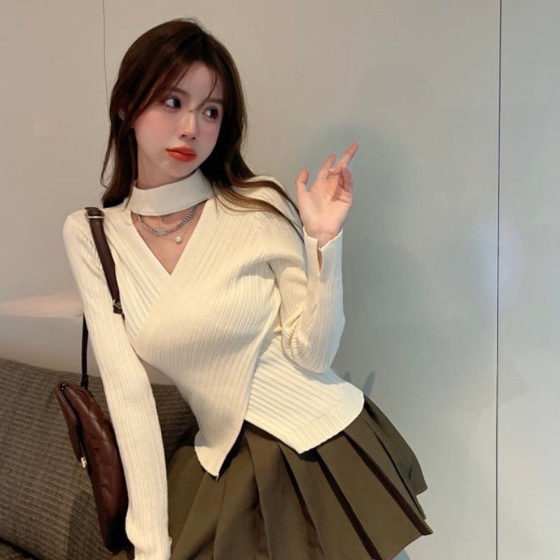Áo Sweater Dệt Kim Tay Dài Dáng Ôm Thời Trang Mùa Thu Cho Nữ Có Size Lớn