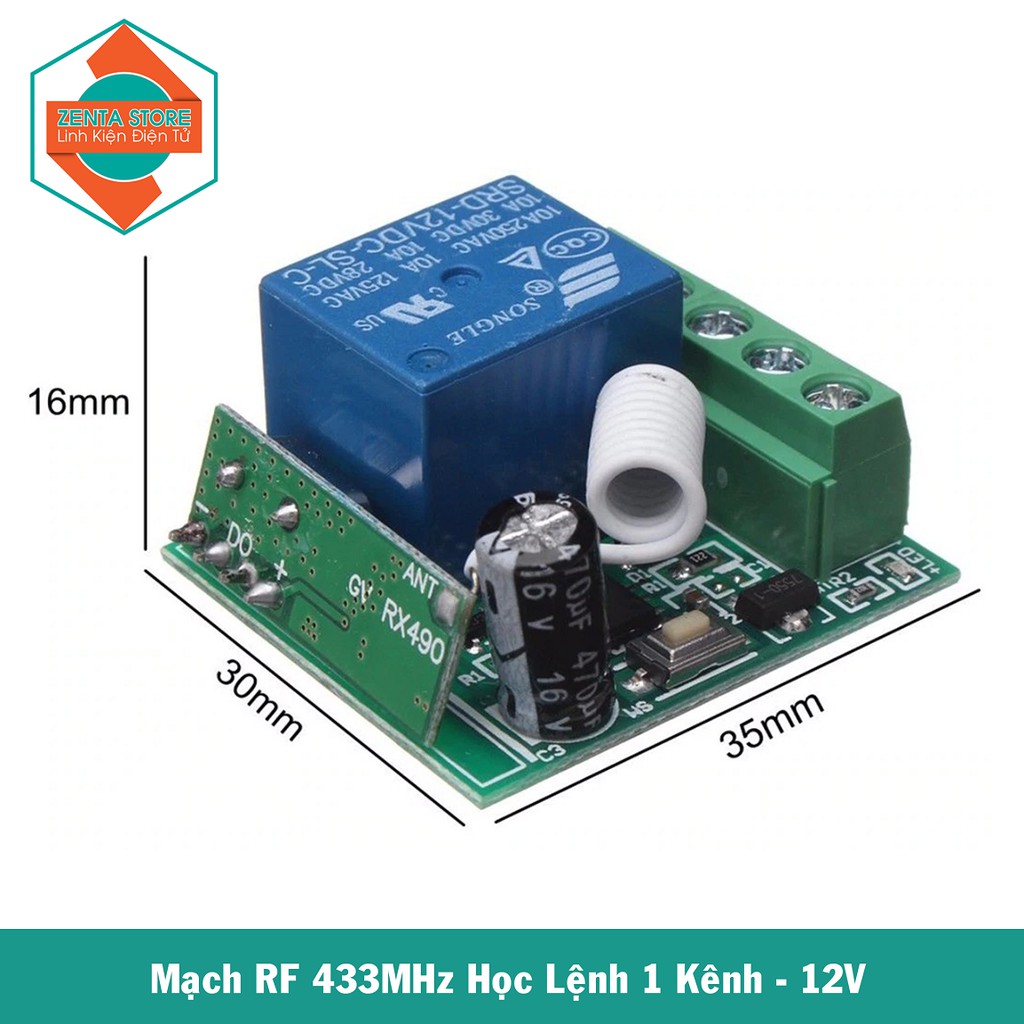 Mạch RF 433MHz Học Lệnh 1 Kênh - 12V