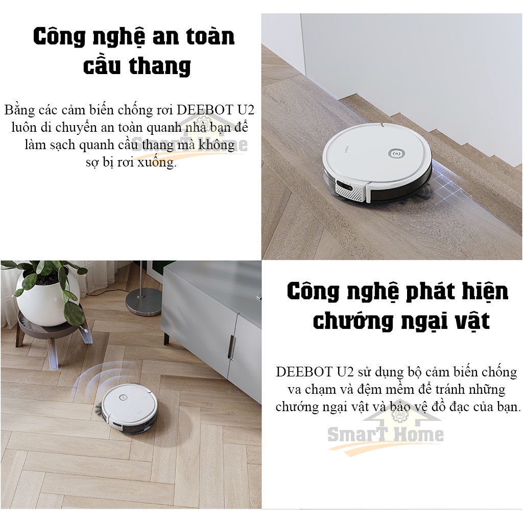 Robot Hút Bụi Lau Nhà Ecovacs Deebot U2 Pro - Robot Lau Nhà Thông Minh Chính Hãng Tự Động Sạc Khi Pin Yếu