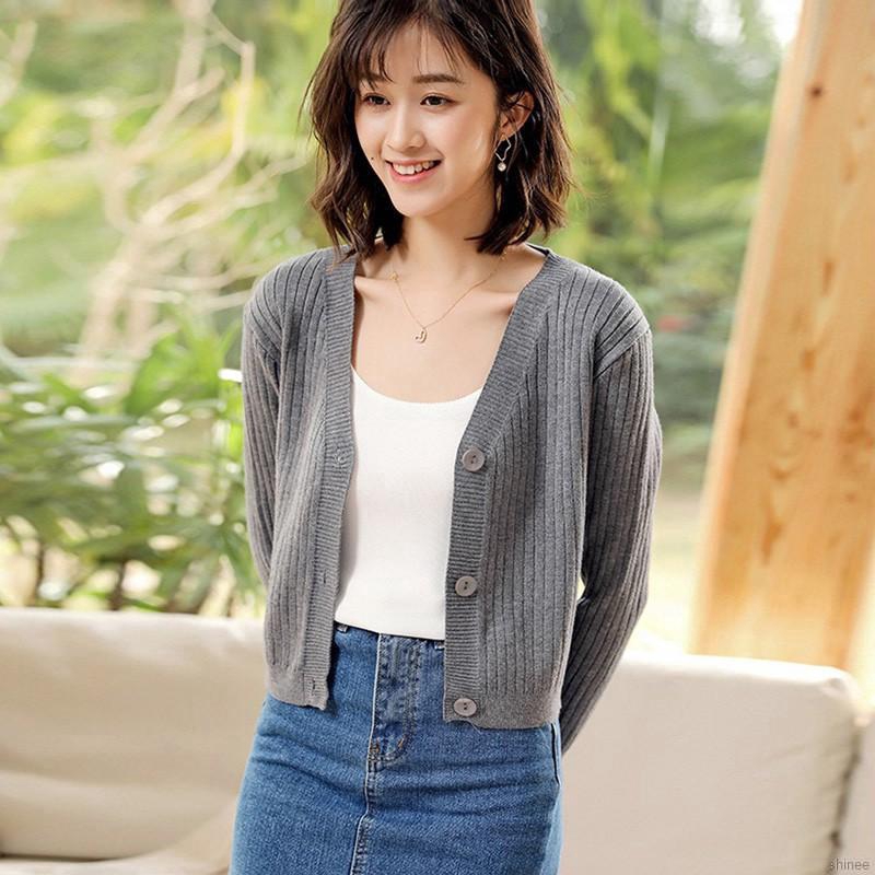 Áo khoác tay ngắn cổ chữ V màu trơn thời trang cho nữ | BigBuy360 - bigbuy360.vn