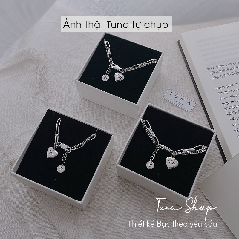 Lắc tay Bạc nữ thiết kế, Vòng tay 𝐊𝐡𝐚̆́𝐜 𝐜𝐡𝐮̛̃ 𝐯𝐚̀ 𝐥𝐚̀𝐦 𝐬𝐢𝐳𝐞 𝐭𝐡𝐞𝐨 𝐲𝐞̂𝐮 𝐜𝐚̂̀𝐮- 𝐀̉𝐧𝐡 𝐭𝐡𝐚̣̂𝐭 Cam kết chuẩn Bạc TUNASILVER