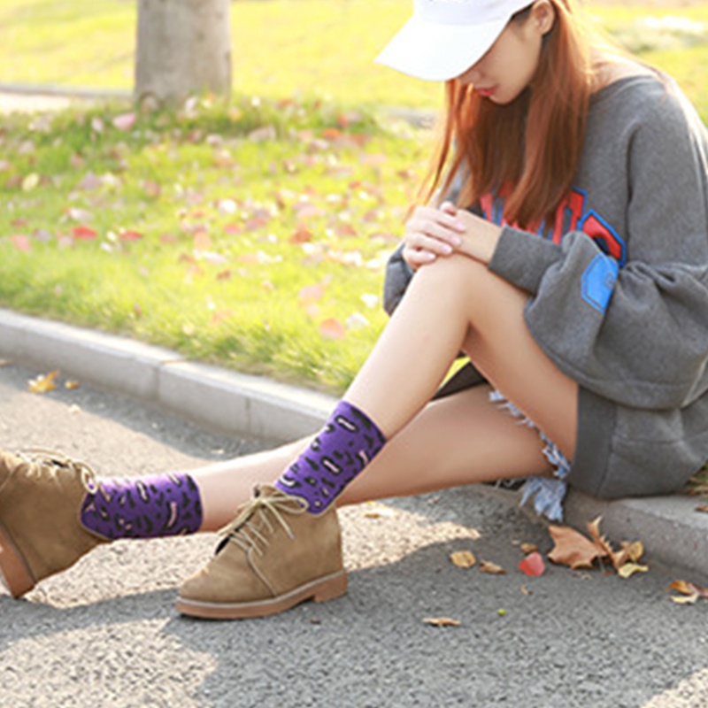 Youyo Vớ Cotton Cổ Vừa Họa Tiết Da Báo / Động Vật Vui Nhộn Phong Cách Harajuku Mới Lạ Cho Nữ