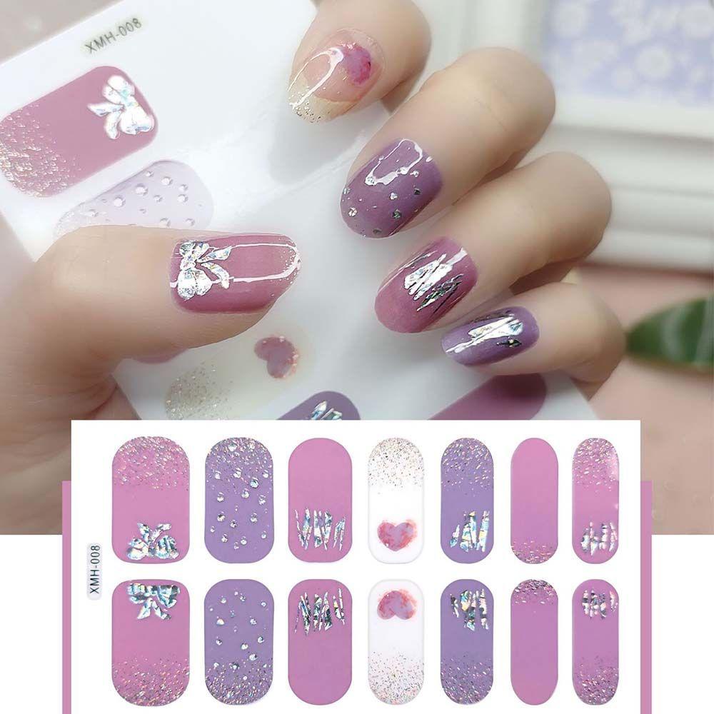 Set 14 Miếng Dán Móng Tay 3D Phong Cách Nhật Bản Tự Dính