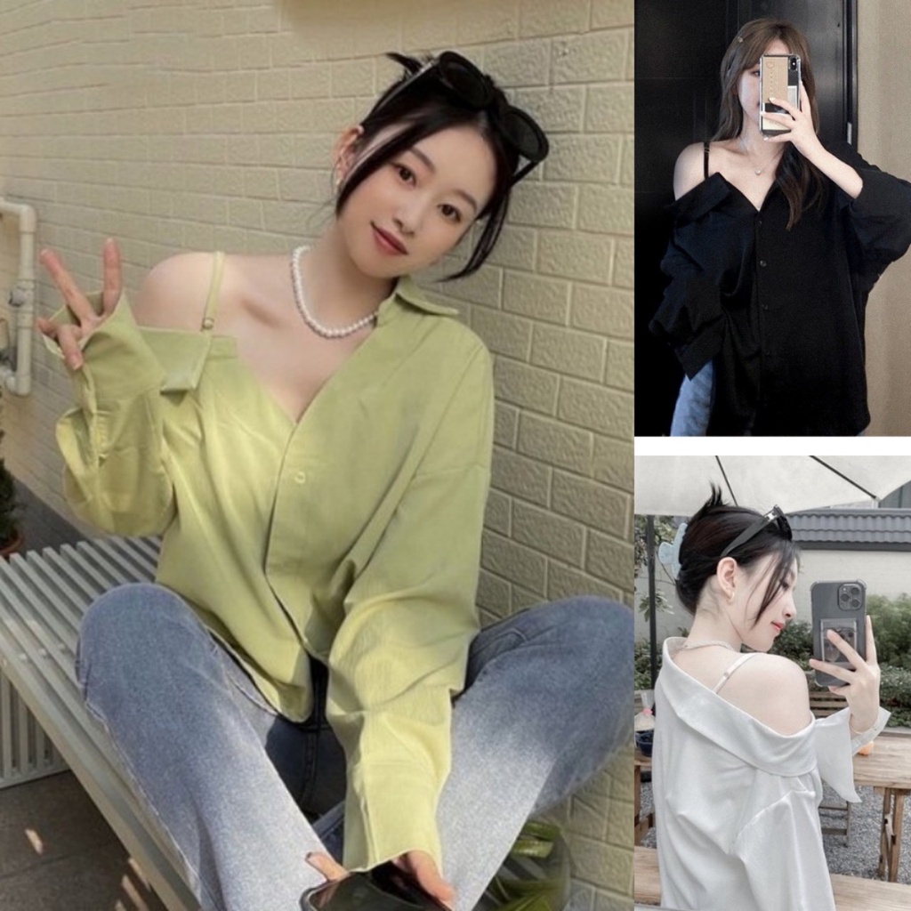 Áo Sơ Mi Nữ Lệch Vai Dài Tay Freesize Dáng Rộng SIKY-SM13