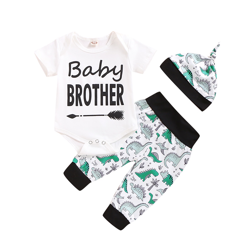Bộ Trang Phục 3 Món Gồm Áo Liền Quần + Quần Cotton In Họa Tiết Khủng Long Kèm Nón Cho Bé Trai