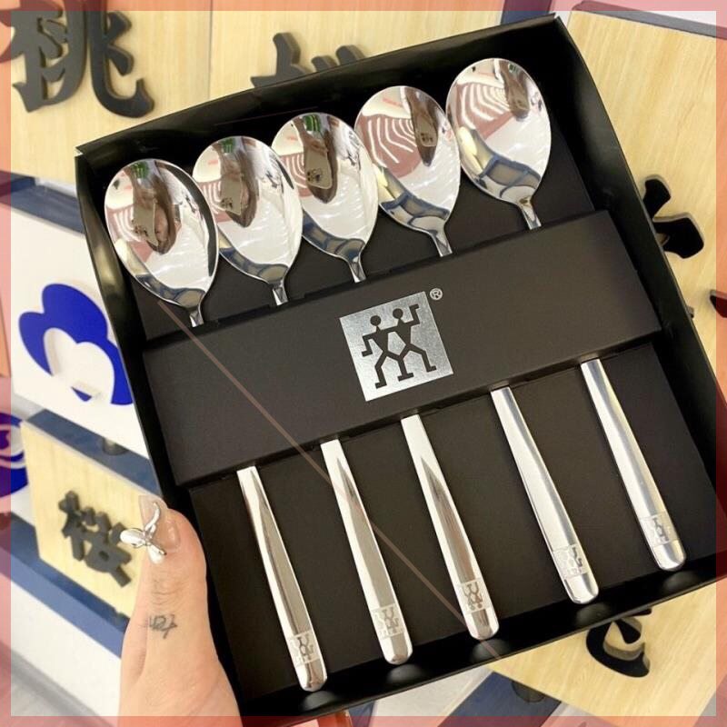 Hộp 5 thìa inox cán dài xuất cao cấp,Set 5 thìa inox sang trọng { H }
