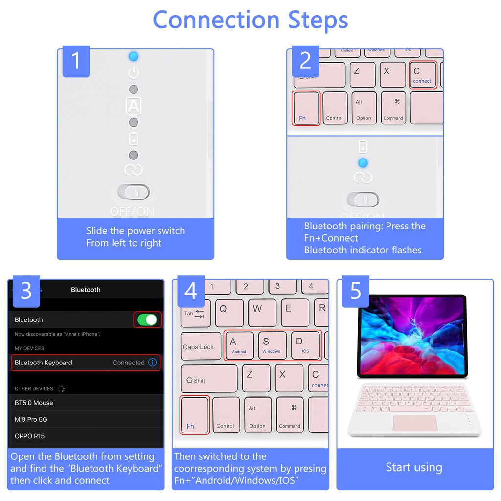 Mẫu mới Bàn Phím Bluetooth Không Dây Dành Cho Iphone/Ipad/Android/laptop (Kèm Bàn Di Chuột Cảm Ứng) tặng sticker dán