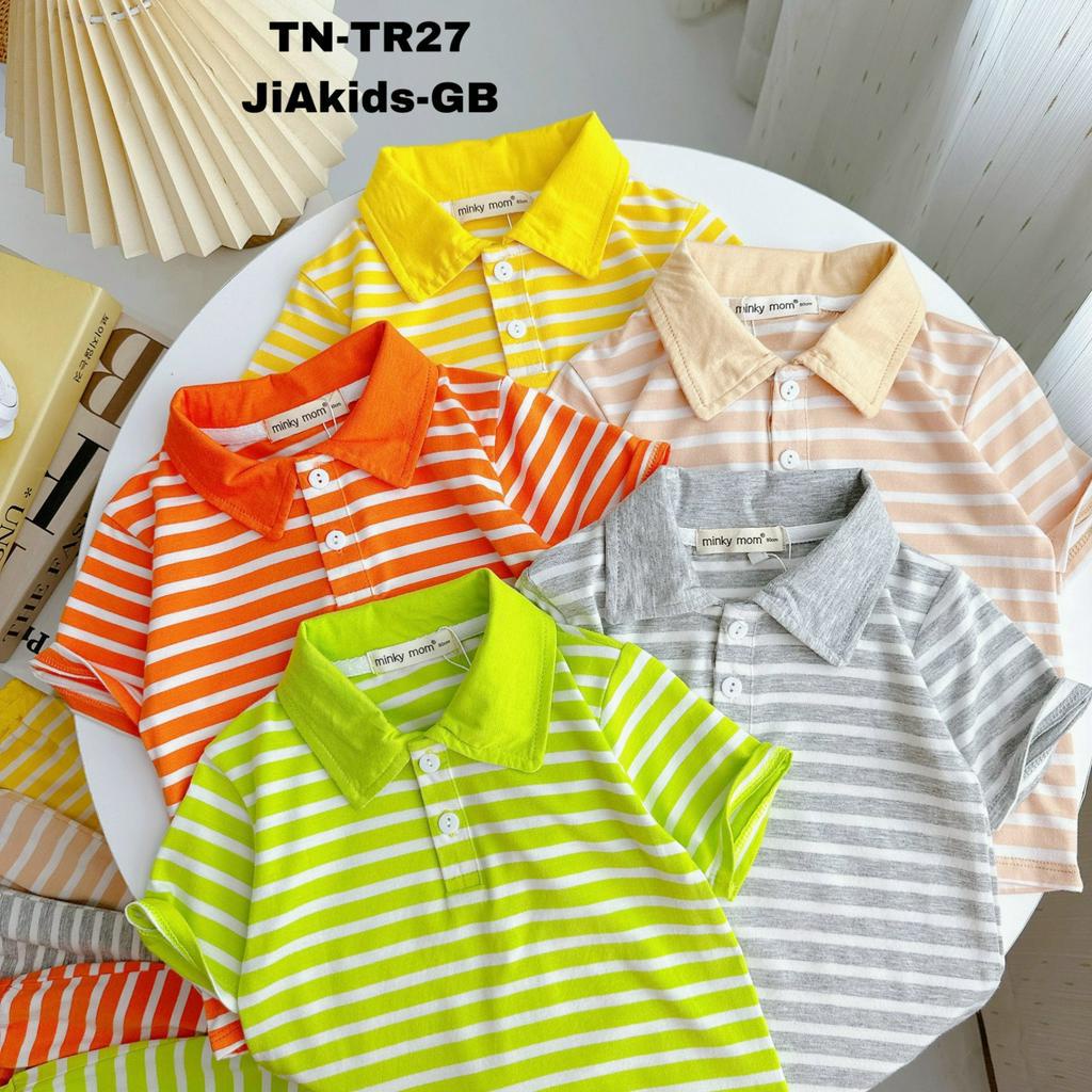 Bộ Cộc Tay THUN LẠNH MINKY MOM Áo Cổ Bẻ Nút Ngực Vải Dệt Sọc Cho Bé Đi Học Đi Chơi TN-TR27
