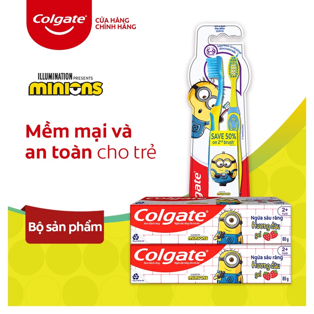 Bộ 2 kem đánh răng 90g và bàn chải Colgate cho trẻ em Minion