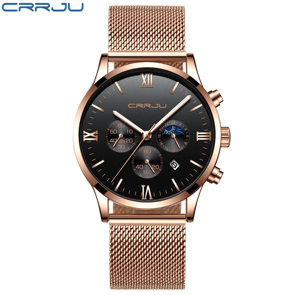 CRRJU Men's Watch Fashion Luxury Multifunctional Waterproof Stainless Steel Quartz 2159