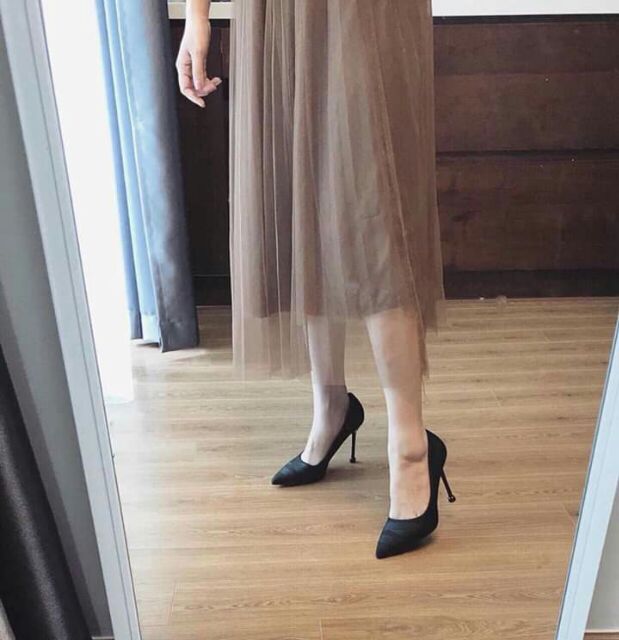 Giày cao gót wo ji nơ lụa