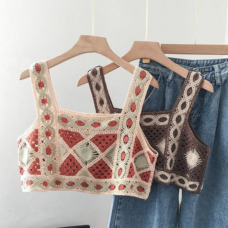 Áo Croptop 2 Dây Phong Cách Boho Hoạ Tiết Cổ Điển Cho Nữ | BigBuy360 - bigbuy360.vn