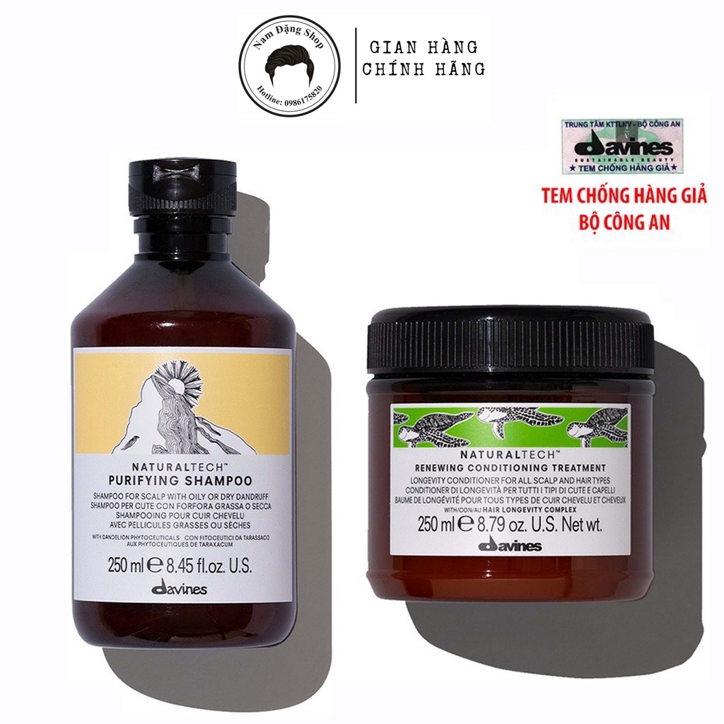 Combo Dầu Gội Tóc Gàu Davines NaturalTech Purifying Shampoo và Dầu Xả Davines Renewing Conditioning Treatment