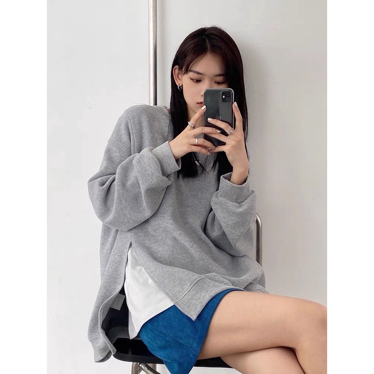 Áo Nỉ Tay Bồng Xẻ tà Nữ - Áo sweater dài tay oversize nhiều màu basic thiết kế đơn giản, bắt mắt HOT