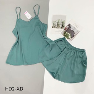 Đồ ngủ satin lụa 2 dây, đồ bộ 2 dây mặc hè, pijama 2 dây quần đùi