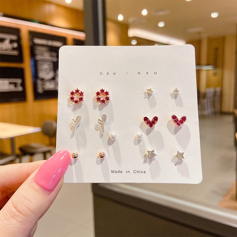 Bộ khuyên tai đính đá/ ngọc trai nhân tạo đơn giản ngọt ngào thời trang