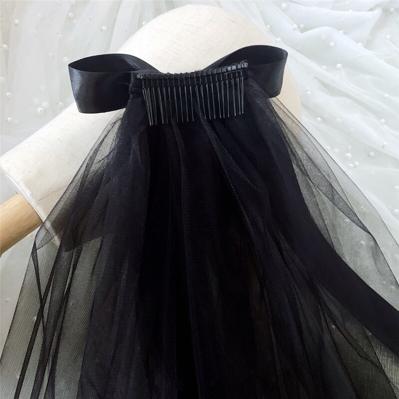 voan lúp cô dâu đính nơ đen gothic style