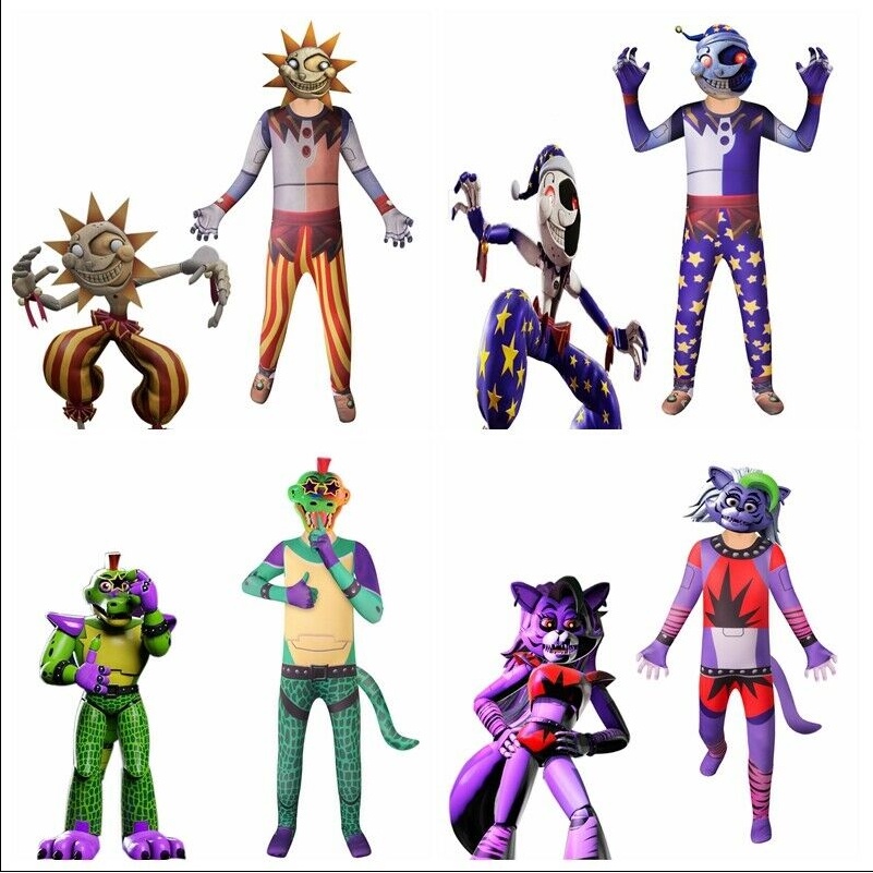 Five Nights At Freddy'S Fancy Halloween Costume for Kids Sundrop FNAF Sun clown Jumpsuit With mask Cosplay Anime Christmas Birthday Gift for Kids