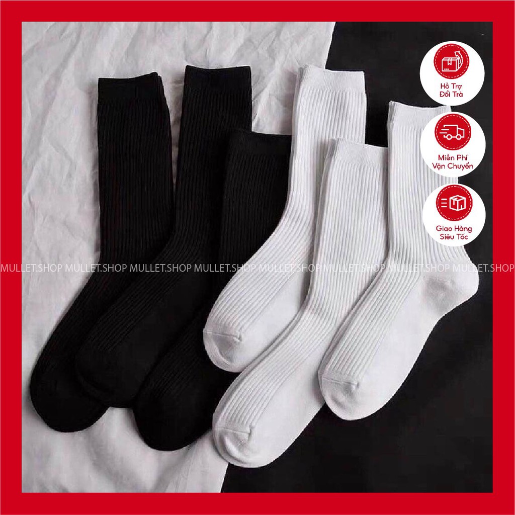 Tất dài vớ Nam Nữ Trơn Trắng Đen Basic Cotton 100%