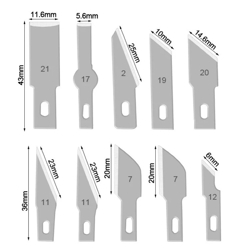 Bộ dao trổ 13 lưỡi+ 3 cán dao inox chống trơn chuyên dụng khắc tỉa thủ công DIY