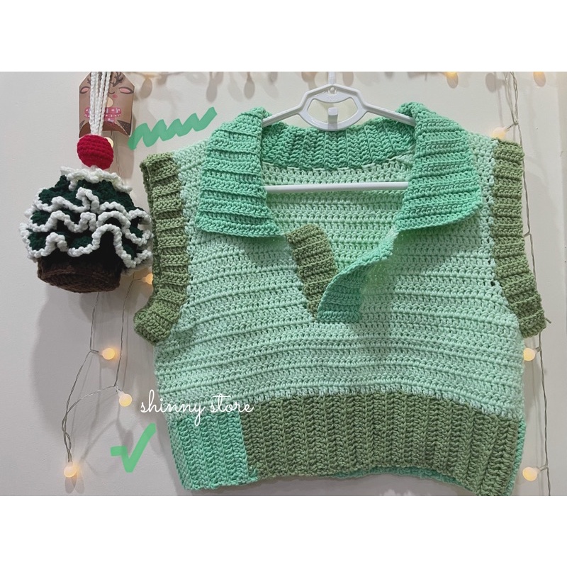 Áo crotop len cổ polo handmade