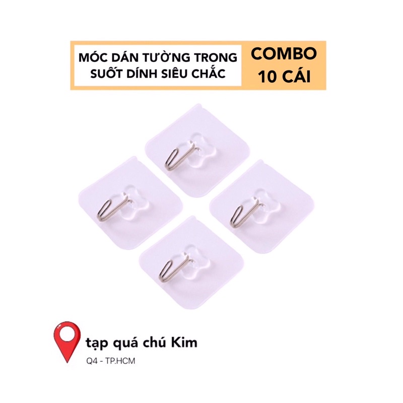 COMBO 10 CÁI Móc dán tường treo đồ trong suốt dính siêu chắc chịu lực tốt