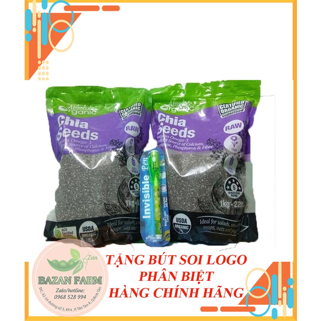 HẠT CHIA TÍM ÚC ABSOLUTE ORGANIC (1KG)- ĐÁY TÚI LOGO ECOFRAM