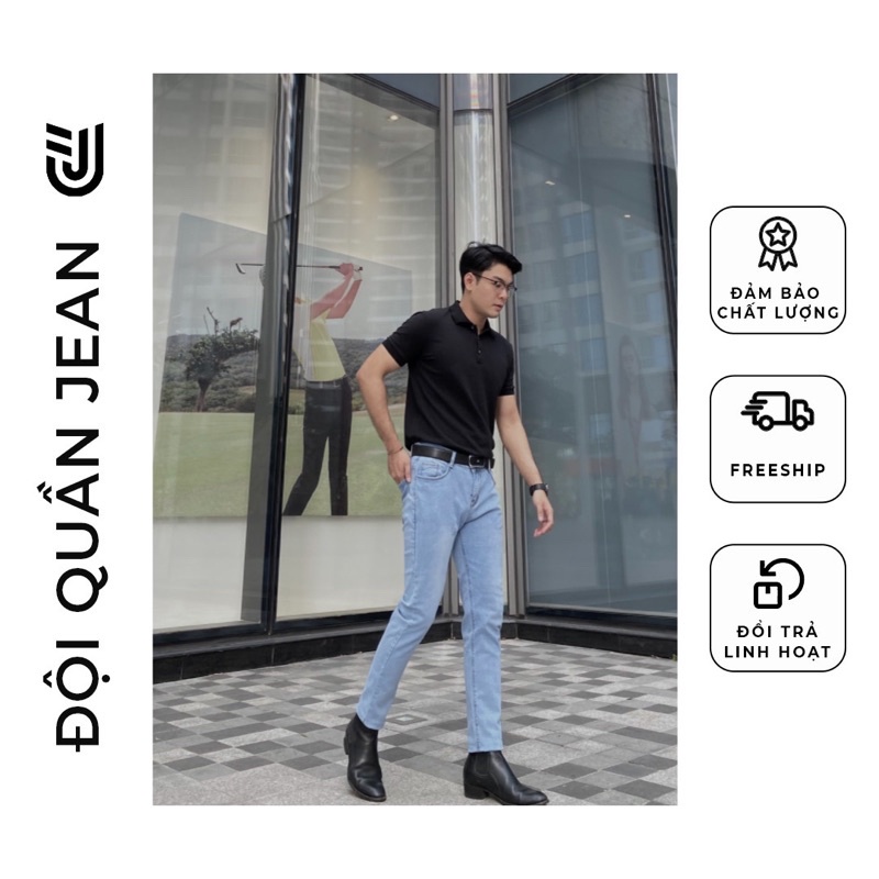 Quần jean dài nam xanh nhạt trơn vải co giản bền đẹp không ra màu (44 -99kg) MS16