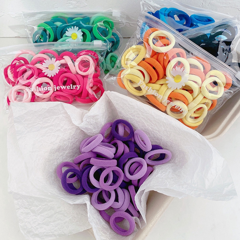 Set 50 Dây Buộc Tóc Không Đường May Màu Trơn Thời Trang Cho Nữ