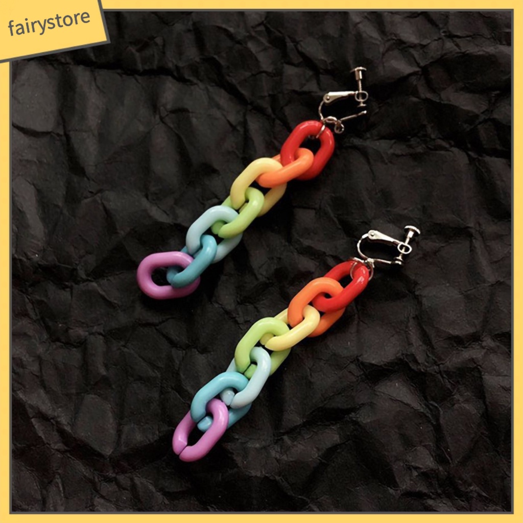 Khuyên tai dáng dài màu cầu vồng thời trang sành điệu cho nữ