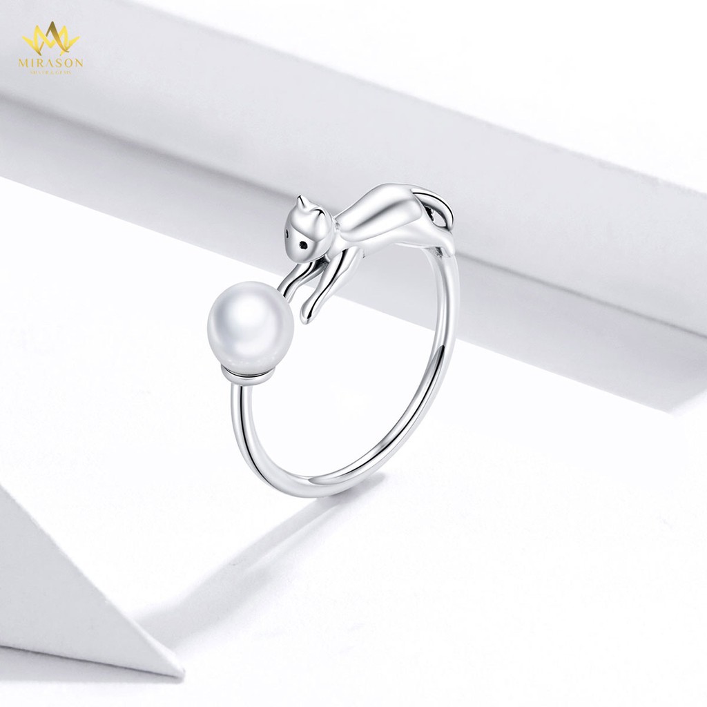 Nhẫn Bạc Nữ MIRASON Chú Mèo Nghịch Hạt Trai Nhân Tạo Dễ Thương MNH055 - Nhẫn Nữ Bạc 925 Cao Cấp