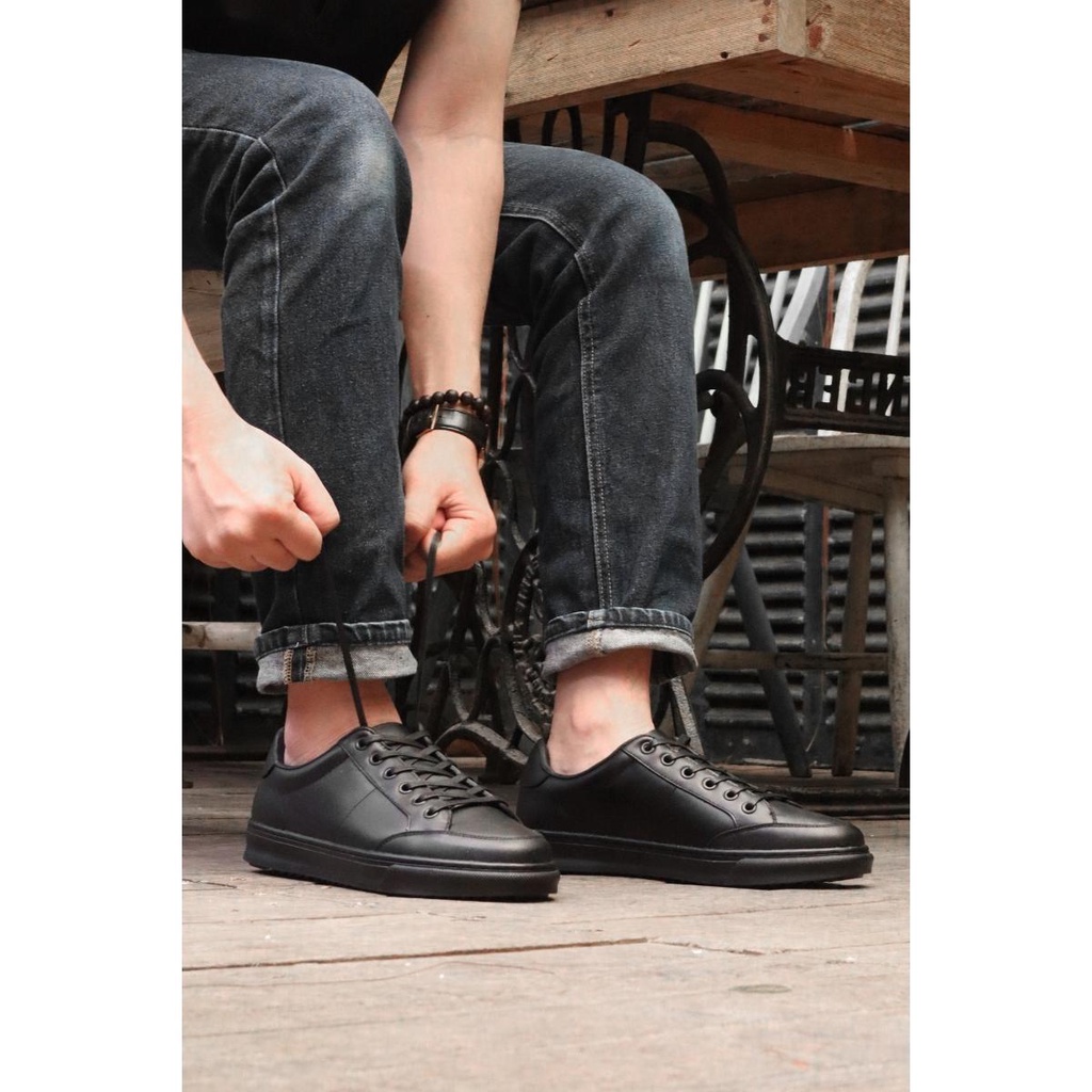 Giày da thể thao nam, giày sneaker da bò màu đen LC2101 Đen, Lucas Shoes, bảo hành 1 năm (LC2101 Đen)
