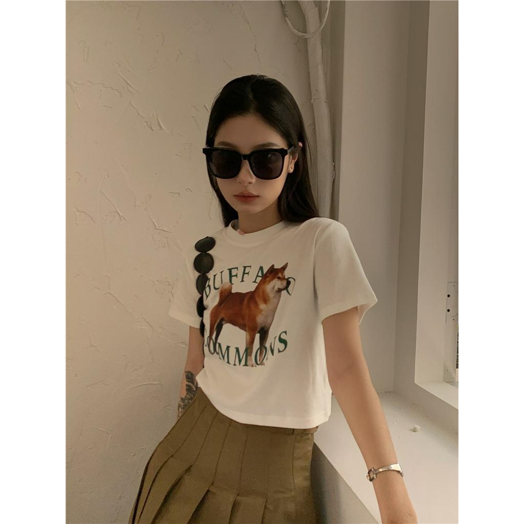 Áo Thun Dáng Ôm Cổ Tròn Ngắn Tay In Hình Dễ Thương Thời Trang Mùa Hè 63405