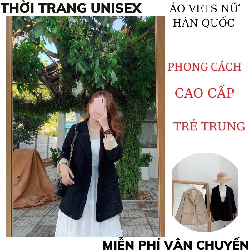 Áo khoác vest blazer nữ phong cách hàn quốc 2 túi dán chất cao cấp- màu đen blazer nữ tay dài trơn cho nữ | WebRaoVat - webraovat.net.vn