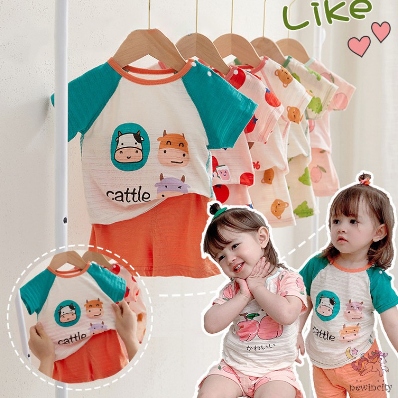 Áo thun tay ngắn in hoạt hình và Quần ngắn thời trang Hàn Quốc phong cách hè dành cho bé