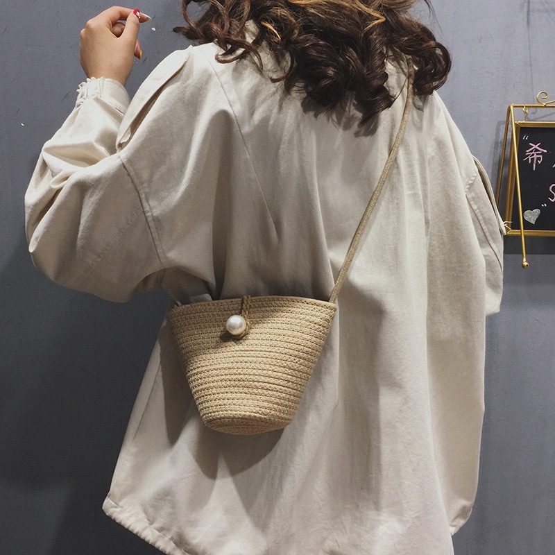 Túi Cói Cotton Phối Hạt Cườm Túi Đi Biển Xinh Xắn R1767