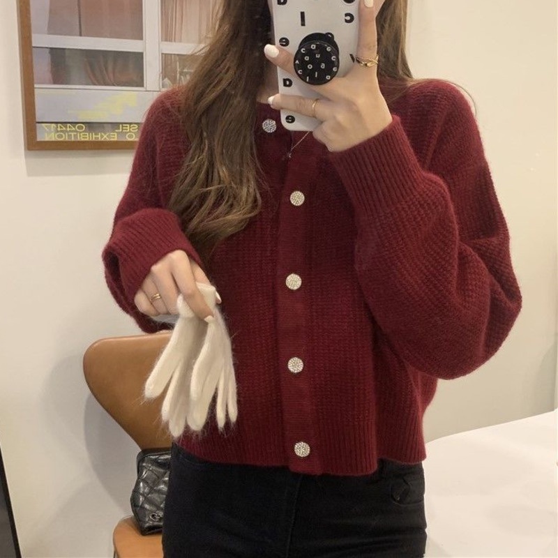 Áo Khoác Cardigan Dệt Kim Tay Dài Cổ Tròn Màu Sắc Đơn Giản Phong Cách Hàn Quốc Thời Trang Thu Đông Cho Nữ