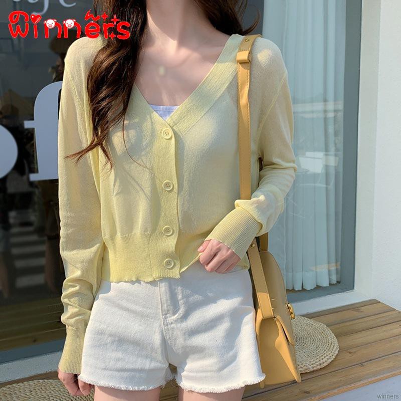 Áo cardigan dệt kim tay dài thiết kế cổ chữ V thanh lịch thời trang | BigBuy360 - bigbuy360.vn
