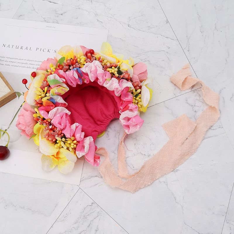 Mũ trùm đầu đính hoa phụ kiện chụp hình cho bé