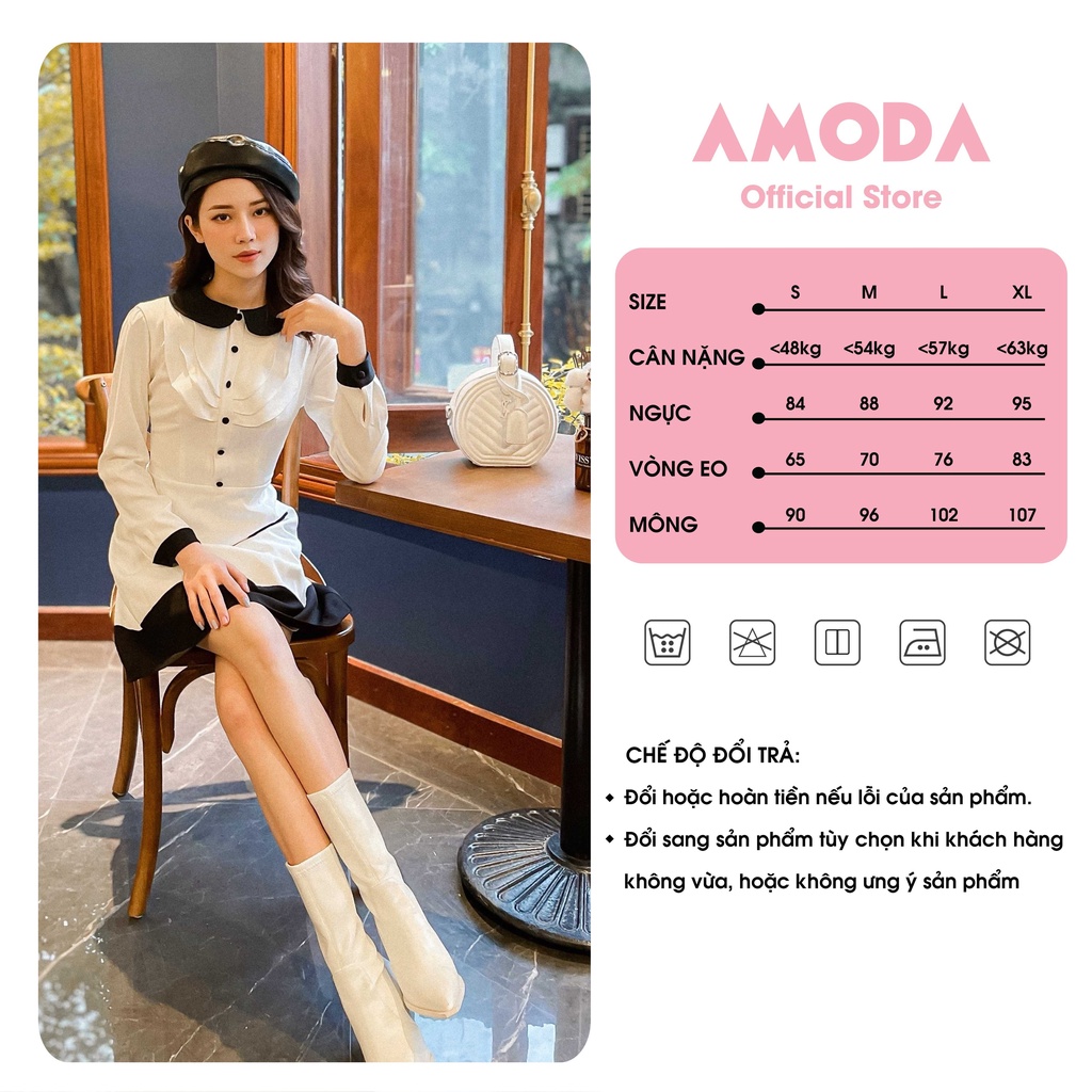 Váy Đầm nữ thiết kế cao cấp tiểu thư trắng phối đen siêu xinh AMODA VD005