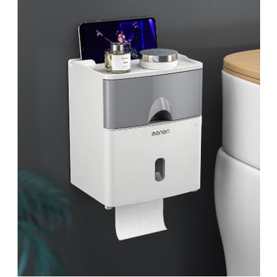 Hộp Đựng Giấy Vệ Sinh, Thiết Bị Nhà Tắm Chống Nước 2 Ngăn Cao Cấp Tiện Lợi Tặng (Tặng Kèm Miếng Dán)