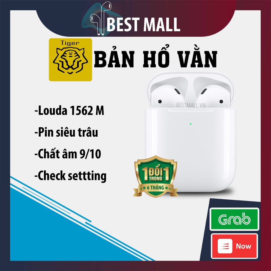 Tai Nghe Bluetooth Iphone Air-pods 2 Hổ Vằn 1562M - Pin 5h (Định Vị - Đổi Tên - Sạc Khong Dây) Cao Cấp Nhất