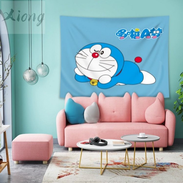 Tấm vải treo tường in hình Doraemon dễ thương trang trí phòng ngủ cho nữ