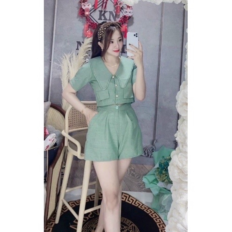 set vest cổ sen kèm ảnh thật